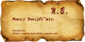 Mancz Benjámin névjegykártya